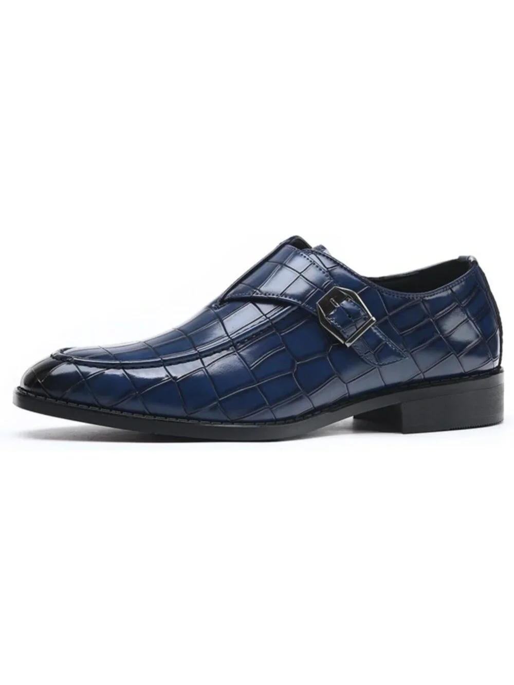 Men's Blue Monk Strap Dress Loafer Shoes Retro Leather Oxfords Shoes